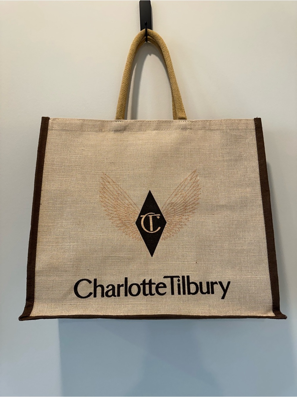 Charlotte Tilbury Wool Woven Brown Large Square Tote Bag Carry On Grocery Travel - Picture 8 of 12